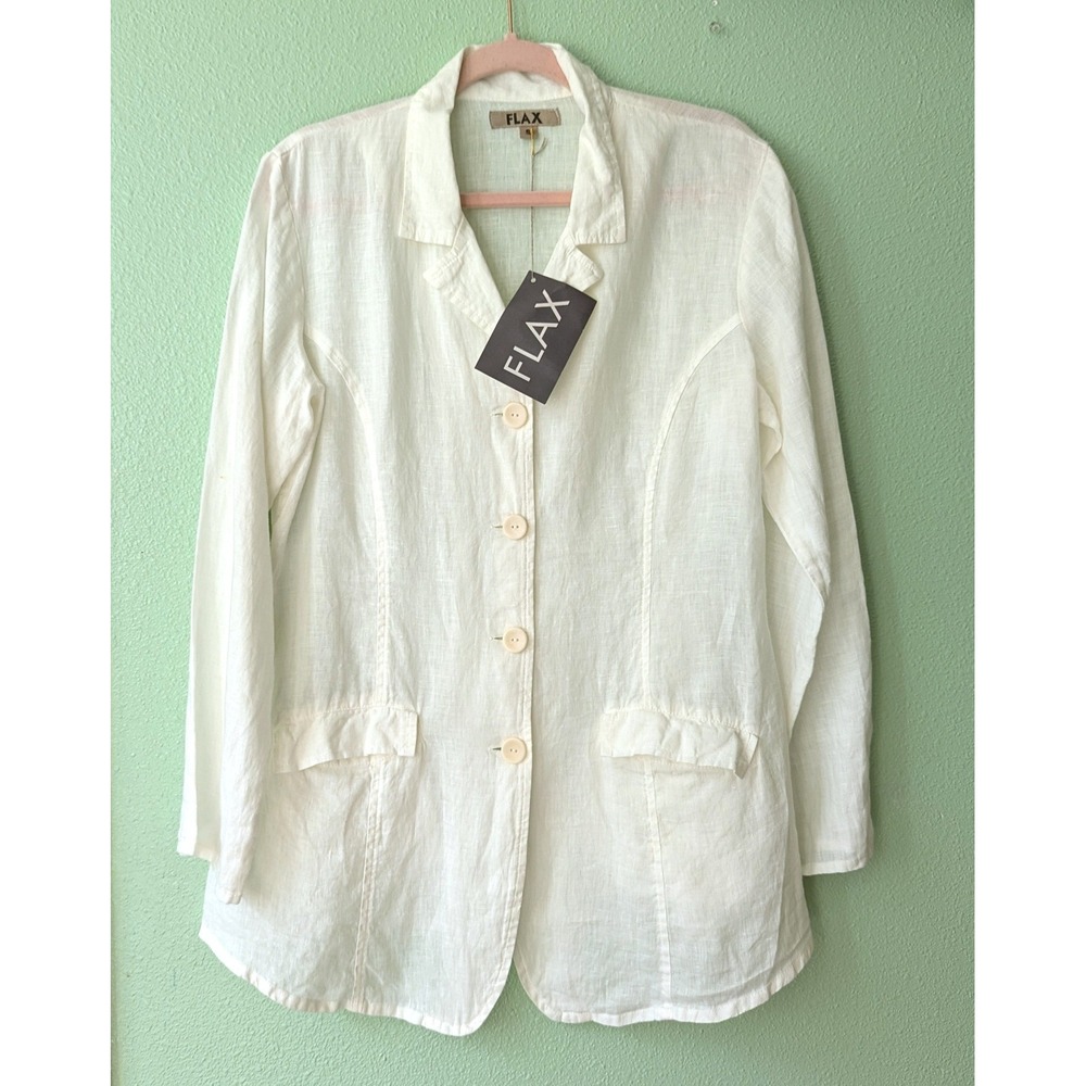 FLAX White Linen Boyfriend Blazer Milk S Minimalist Lagenlook Resortwear NWT
